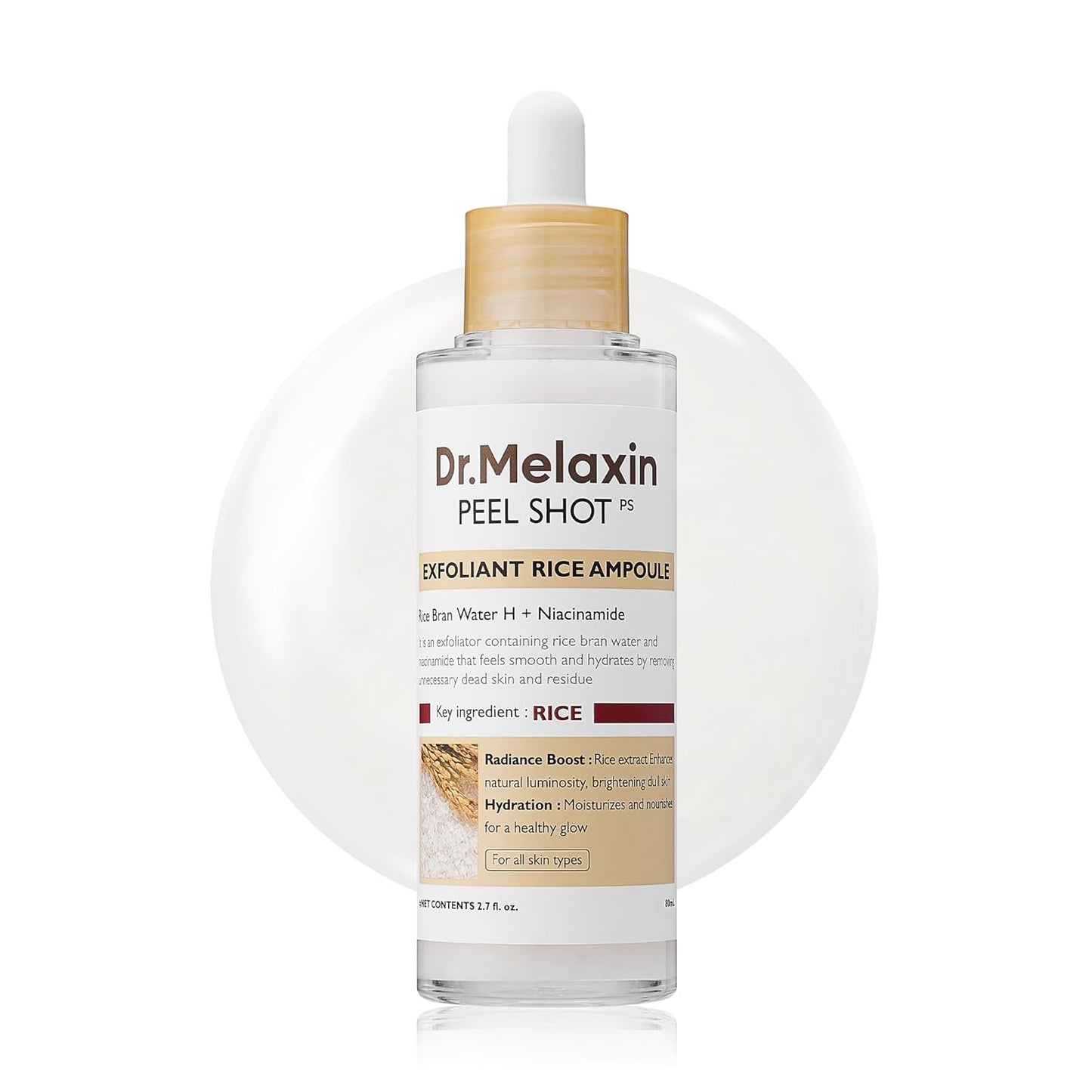 Peel Shot Glow White Rice Exfoliating Ampoule - Gentle Face and Body Scrub for All Skin Types, 80ml