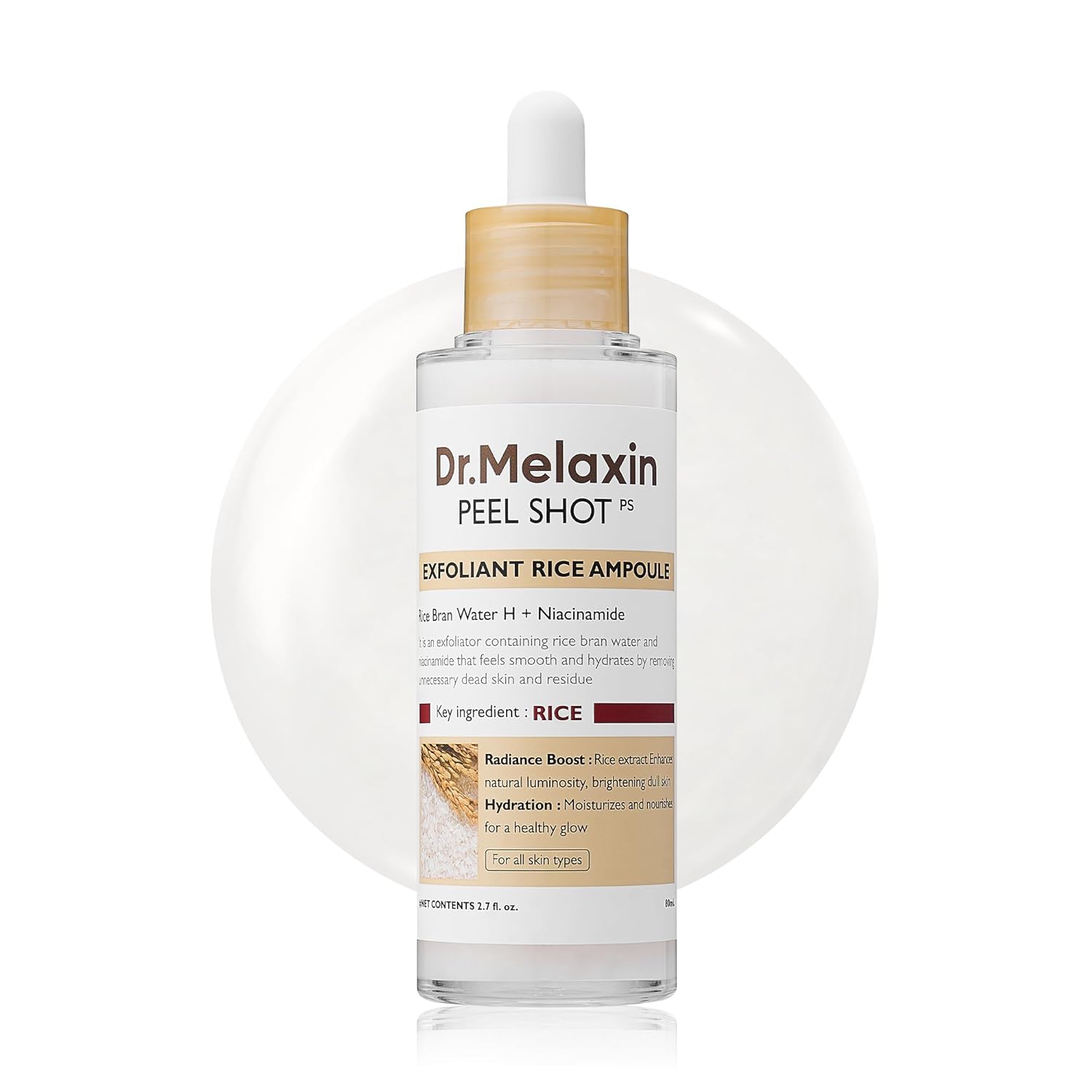 Peel Shot Glow White Rice Exfoliating Ampoule - Gentle Face and Body Scrub for All Skin Types, 80ml